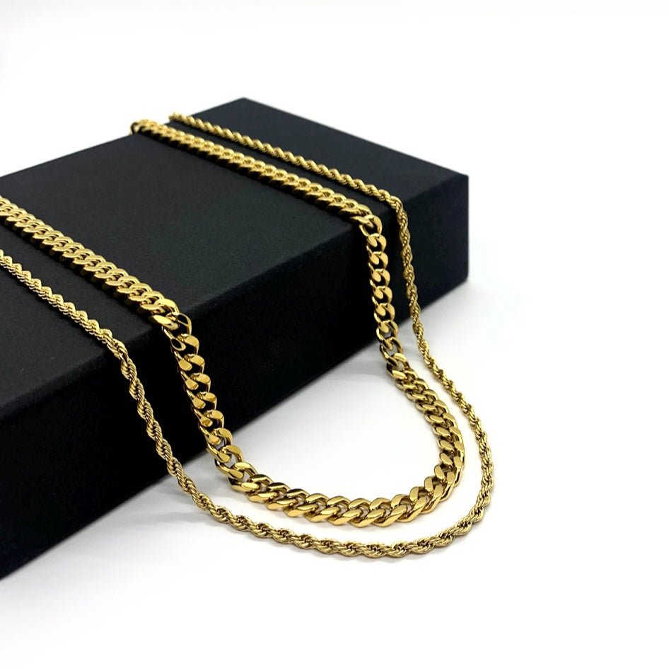 5mm Cuban + 2.5mm Gold Rope Chain Stack– DayChainz